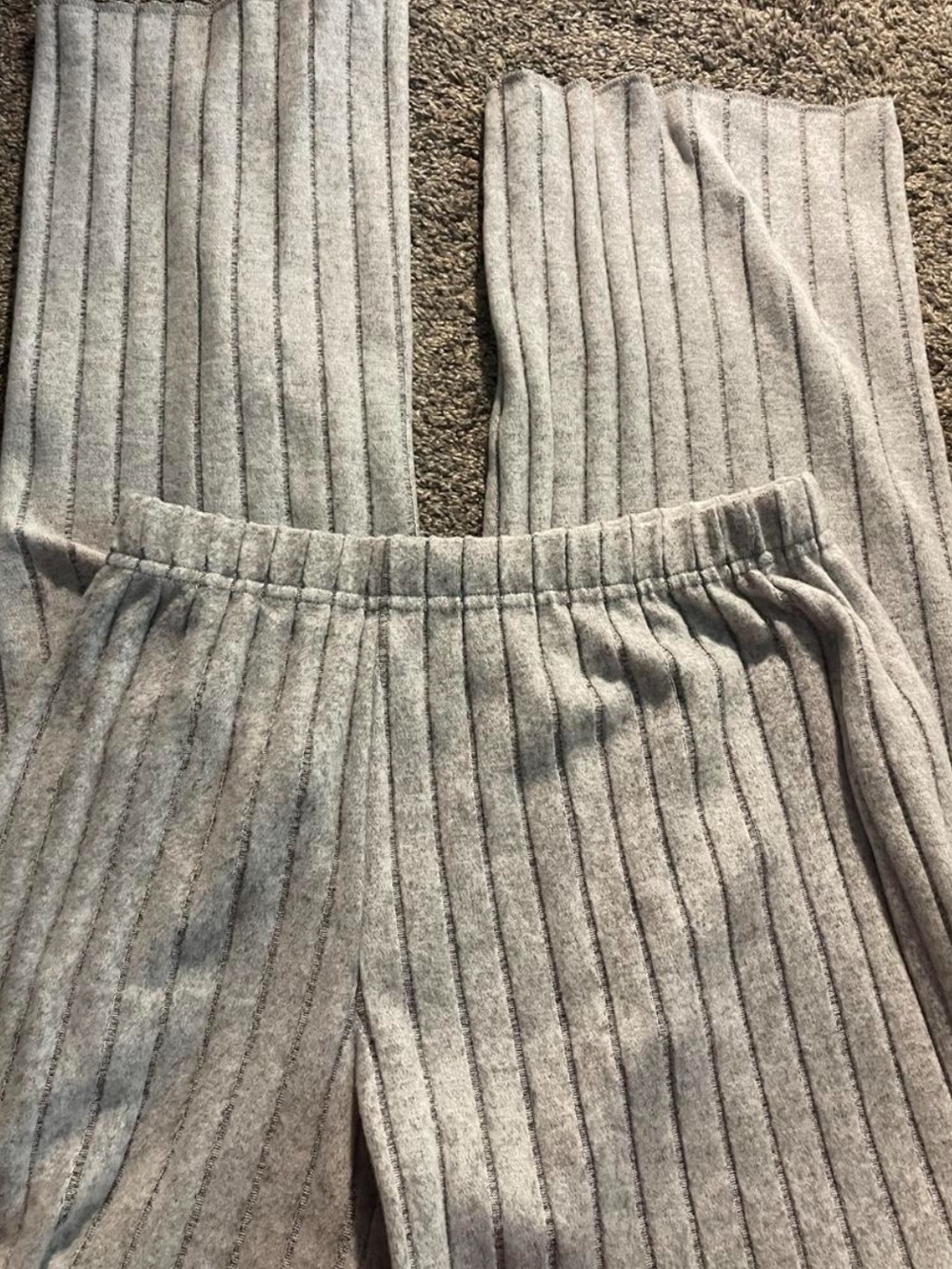 Women’s Ribbed Knit Wide-Leg Pants - Light Gray